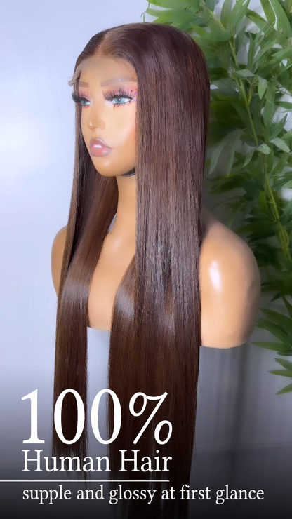 Super Luxury Sable Shine 2x6 HD Lace: Long, Sleek And Glossy Brown Human Hair Wig