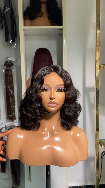 Black Short Bouncy Human Hair 2by4 Thin Lace Glueless Wig Pre Everything
