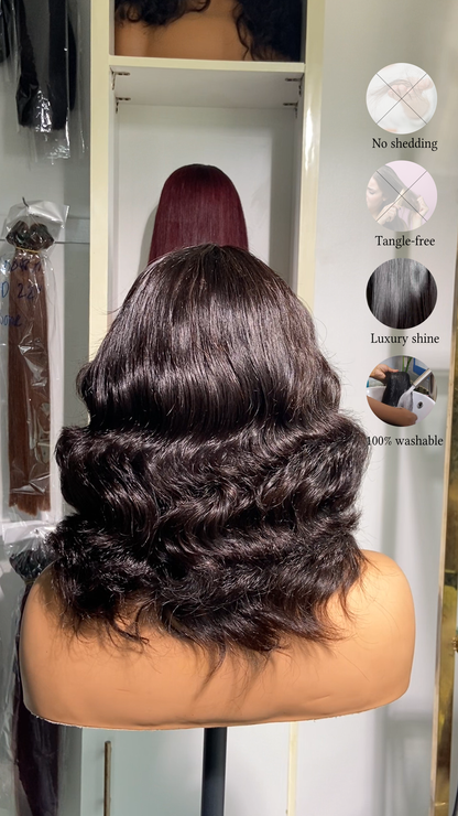 Black Short Bouncy Human Hair 2by4 Thin Lace Glueless Wig Pre Everything