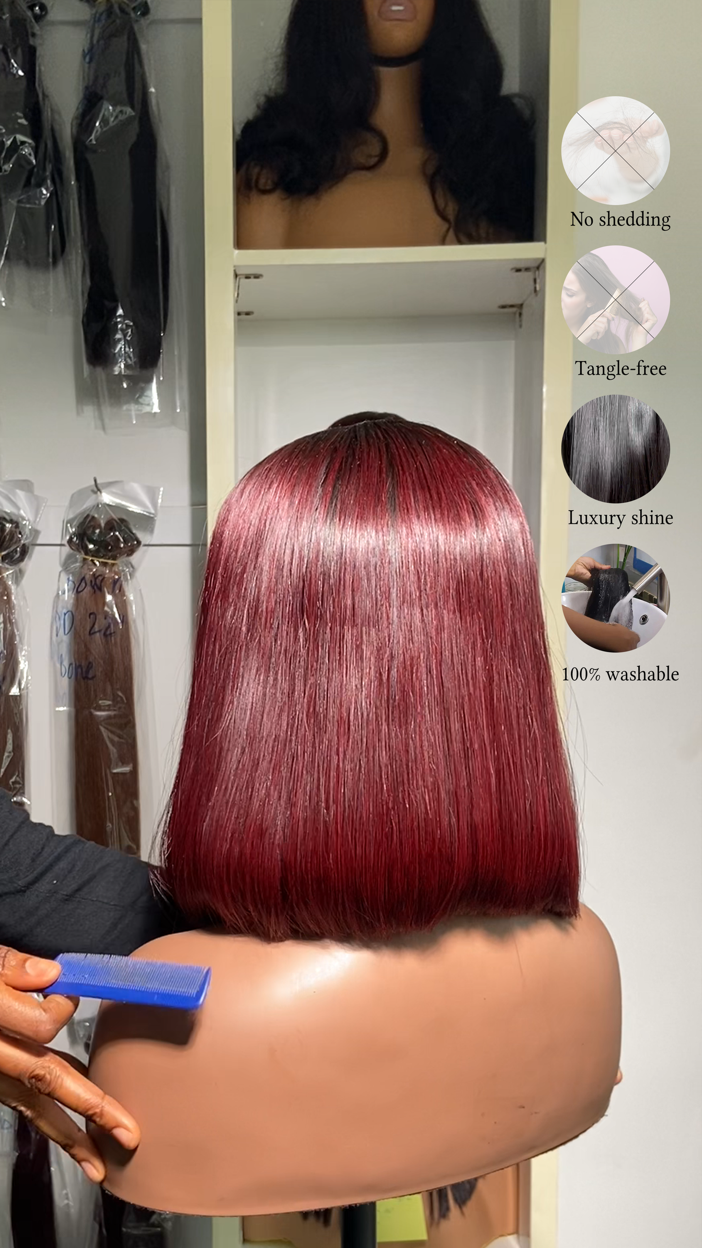 Black Cherry Super Bone Straight Cut 2by4 Closure Thin Lace Human Hair Glueless Wig