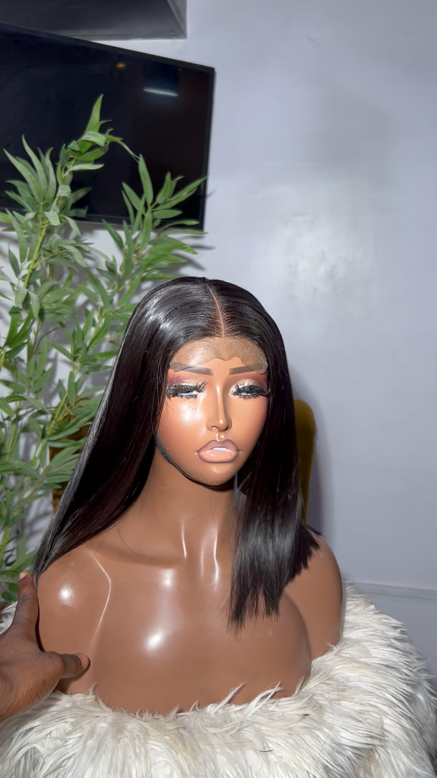 Medium-Length Natural Black 2x4 HD Lace Bob Human Hair Wig No Pre Cut