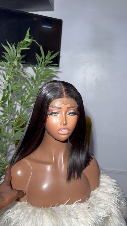 Medium-Length Natural Black 2x4 HD Lace Bob Human Hair Wig No Pre Cut