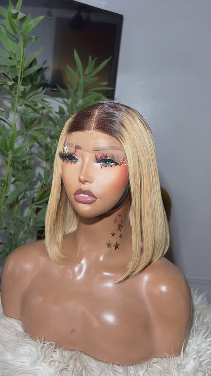 Short Bob Straight Blonde 2x4 HD Lace Perfection Human Hair Wig No Pre Cut