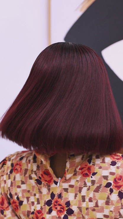 Black Cherry Super Bone Straight Cut 2by4 Closure Thin Lace Human Hair Glueless Wig