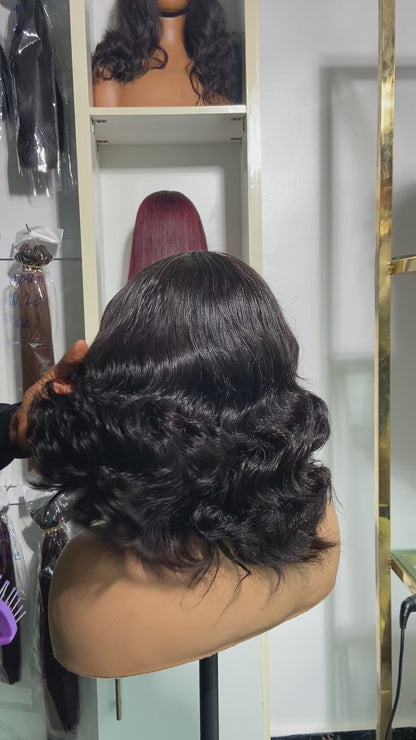 Black Short Bouncy Human Hair 2by4 Thin Lace Glueless Wig Pre Everything