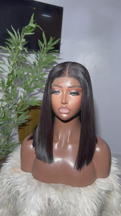 Medium-Length Natural Black 2x4 HD Lace Bob Human Hair Wig No Pre Cut