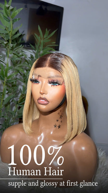 Short Bob Straight Blonde 2x4 HD Lace Perfection Human Hair Wig No Pre Cut