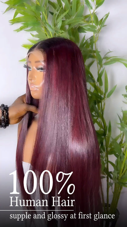Vintage Scarlet: Luxuriously Smooth Long Red 2x4 Thin Lace Glueless Human Hair Wig